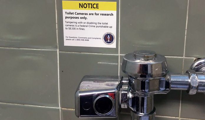 A sample of Nevada City's "toilet cam" being installed in area restrooms.