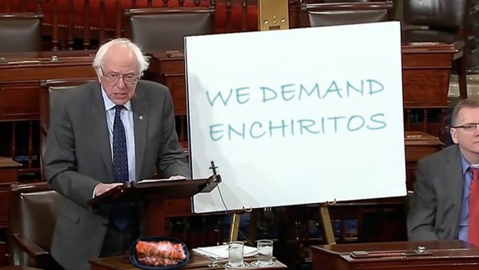 Vermont Senator Bernie Sanders arguing on chamber floor for his "Enchirito Restoration Act of 2017"