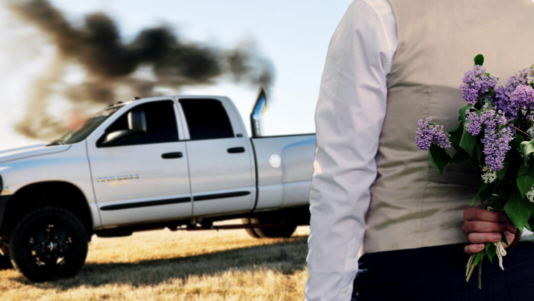 Dustin Jayce Dickens of Penn Valley, Ca seen here proposing to his Dodge RAM 3500.