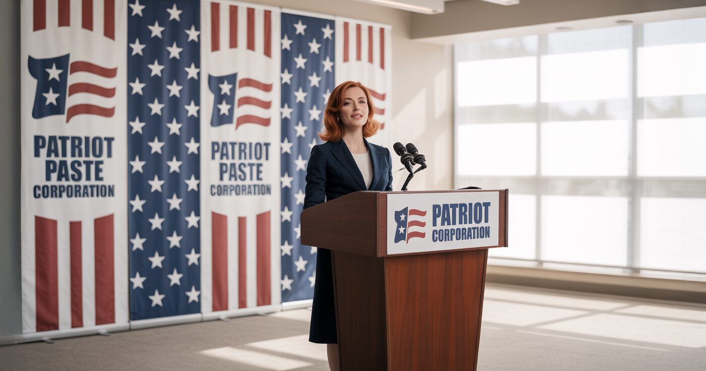 Patriot Paste Corporation spokesperson Tammy Whitener addresses media questions during an urgent press conference responding to RFK Jr.'s controversial ivermectin toothpaste announcement.